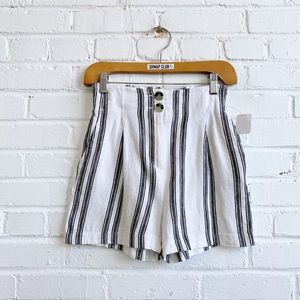DYNAMITE white black striped high waist shorts linen blend